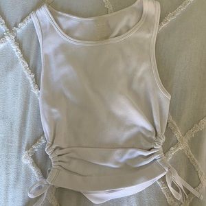 White tanktop with a tie design on the side